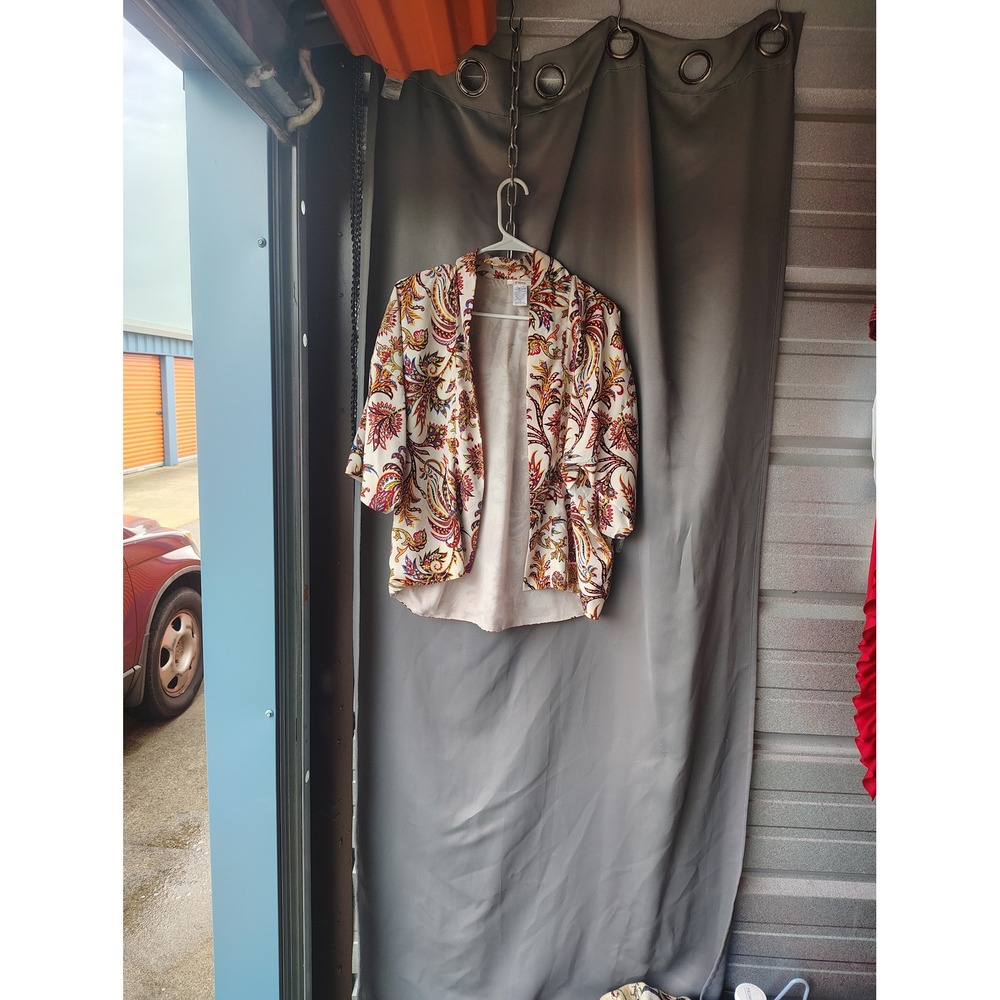 Esley Paisley Floral Open Front Kimono Cardigan Top Cream Red Boho Festival‎ S